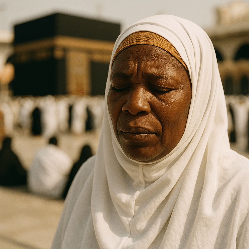 Femme en prière devant la Kaaba
