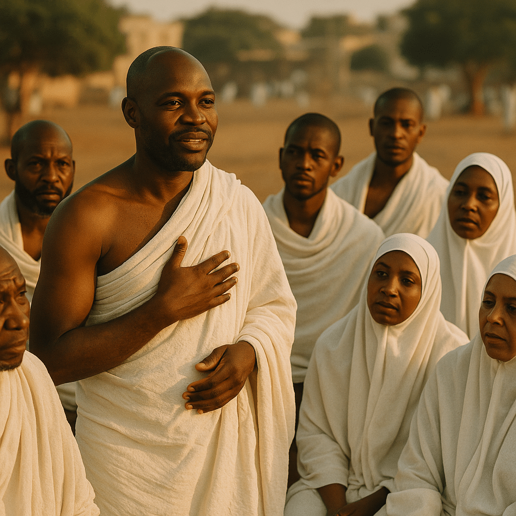 Groupe de personnes en vêtements blancs traditionnels